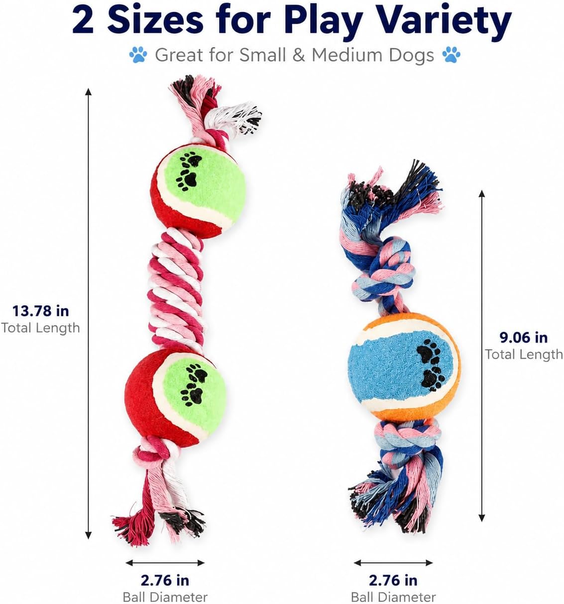 Rope Tennis Ball Toys for Aggressive Chewers, Durable Cotton Rope Tennis Ball Chew Toys for Small, Medium Dogs