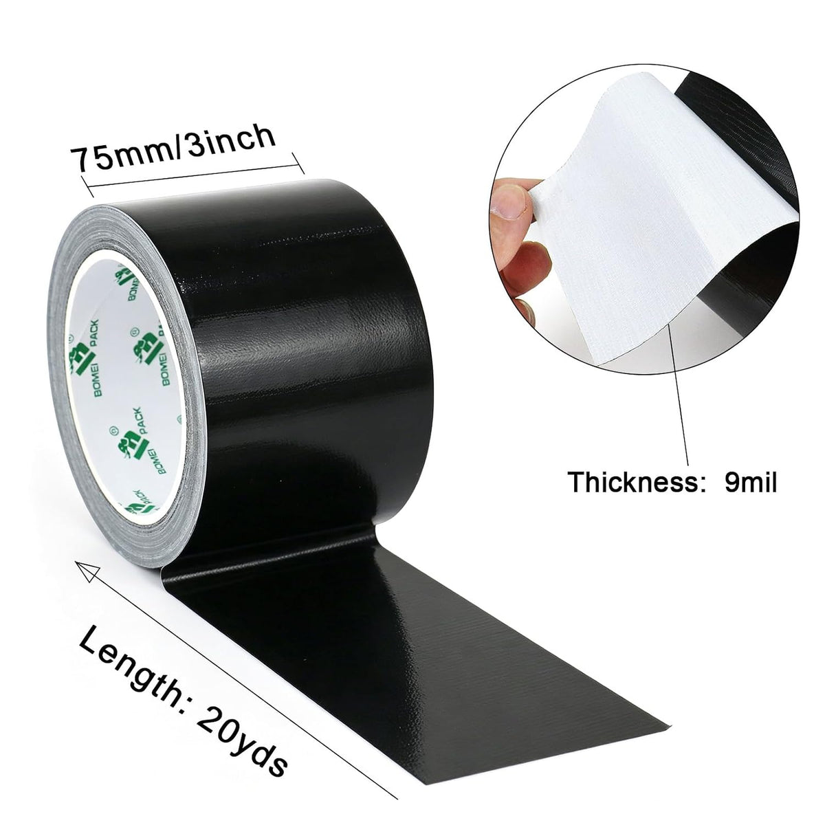 1Pack 3inch Duct Tape Heavy Duty Waterproof Black 9Mil 20Yds