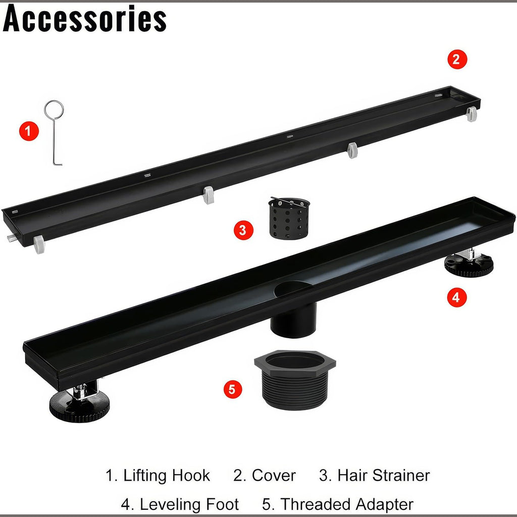Linear Shower Drain 54 inch Matte Black with Tile Insert Panel