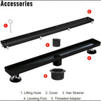 Linear Shower Drain 54 inch Matte Black with Tile Insert Panel