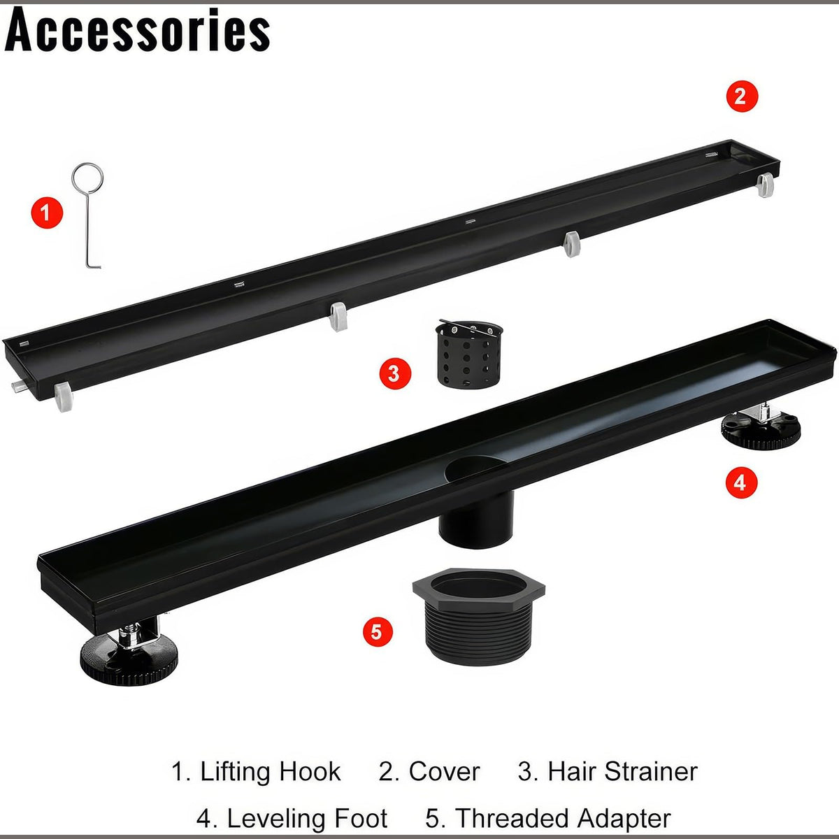 Linear Shower Drain 54 inch Matte Black with Tile Insert Panel