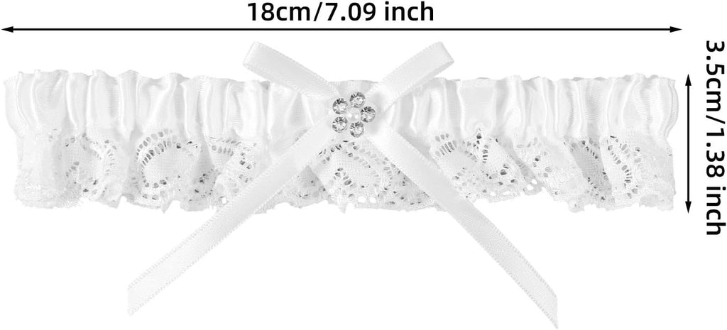 Wedding Garter for Bride, White Lace Bridal Garter with Bow Stretch Leg Strap Elegant Wedding Accessories Prom