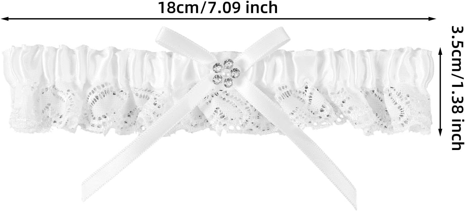 Wedding Garter for Bride, White Lace Bridal Garter with Bow Stretch Leg Strap Elegant Wedding Accessories Prom