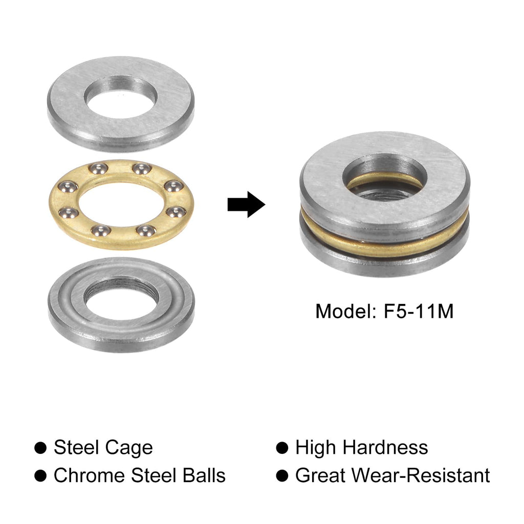 uxcell F5-11M Thrust Ball Bearing 5mm x 11mm x 4.5mm Brass with Washers ABEC3 2pcs