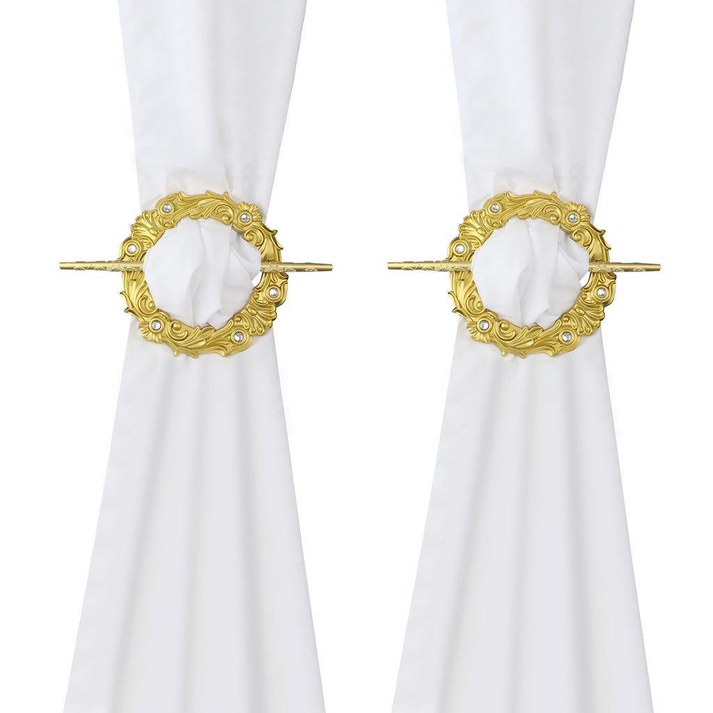 2 Pack Gold Crown Curtain Tiebacks, Gold Round Drapery Holdbacks