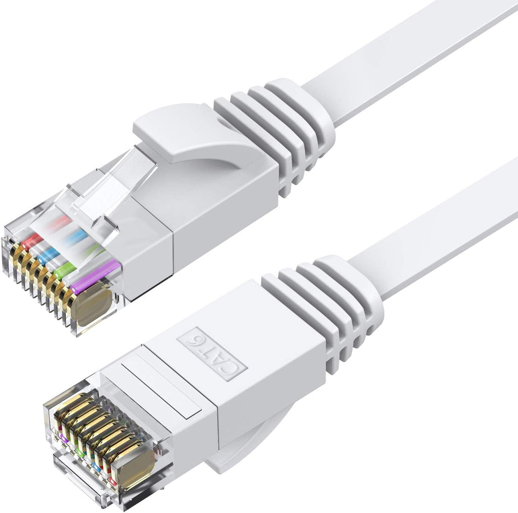 Cat6 Ethernet Cable 50 FT White, Cat-6 Flat RJ45 Computer Internet LAN Network Ethernet Patch Cable Cord - 50 Feet