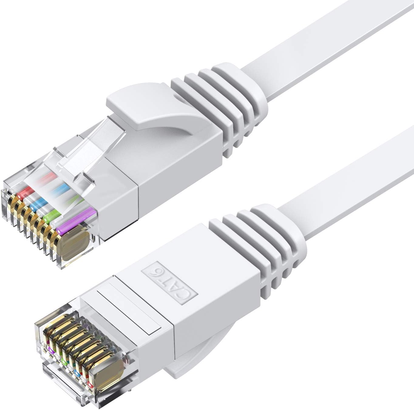 Cat6 Ethernet Cable 50 FT White, Cat-6 Flat RJ45 Computer Internet LAN Network Ethernet Patch Cable Cord - 50 Feet
