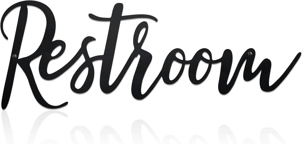 Restroom Sign Metal Wall Art Decoration, Black, 14.17 x 5.12 inch