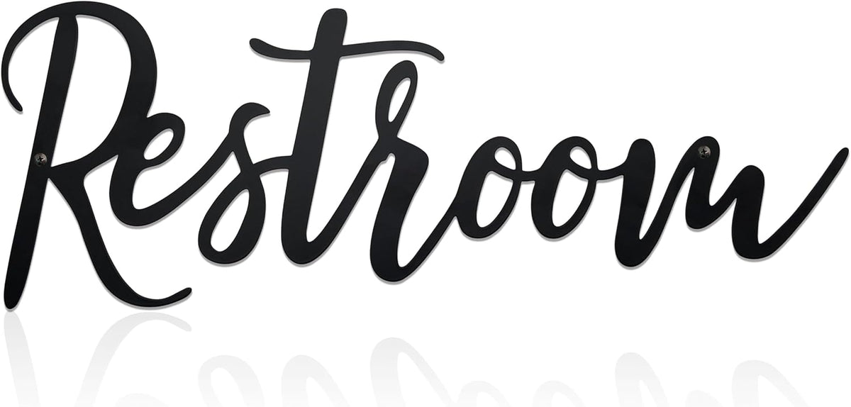 Restroom Sign Metal Wall Art Decoration, Black, 14.17 x 5.12 inch
