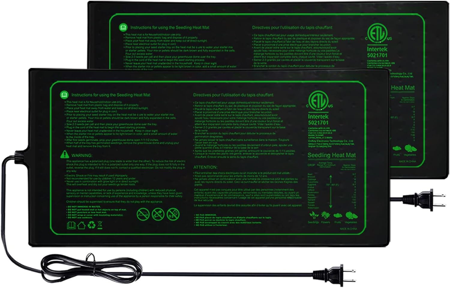10"x20" Seedling Heat Mat for Seed Starting and Germination,2 Pack | Durable Waterproof Hydroponic Heating Pad with