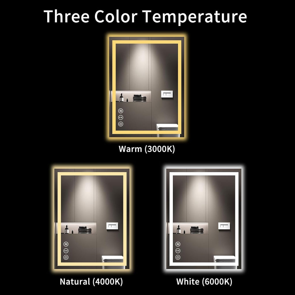 24"X32" LED Bathroom Mirror with Lights | Anti-Fog, Dimmable, 3 Color Temperature, Backlit + Front Lit, Memory
