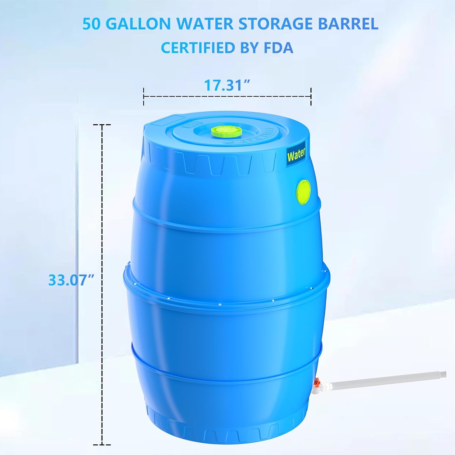 50 Gallon Water Collection Barrel-Drinking Water Storage Barrel with Spigots-Emergency Water Supply System