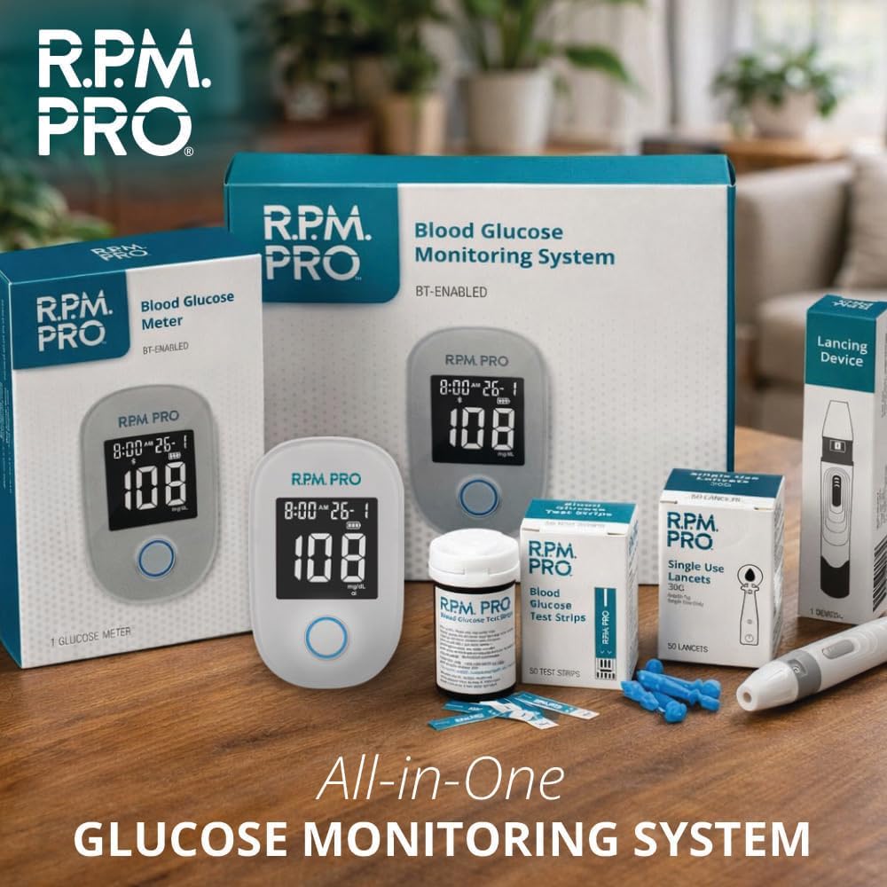 Diabetic Care Product Bundle | Bluetooth Blood Glucose Kit + Blood Pressure Monitor + Digital Weight Scale |Remote