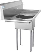 1 Compartment Stainless Steel NSF Commercial Kitchen Prep & Utility Sink with 2 Drainboards - Bowl Size 12" x 16" x 10"