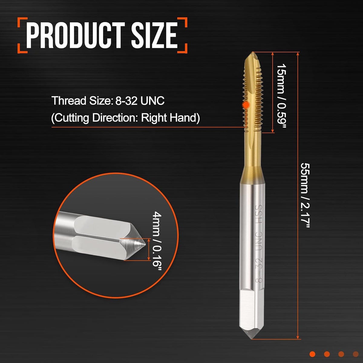 8-32 UNC Spiral Point Tap M2 High Speed Steel Titanium