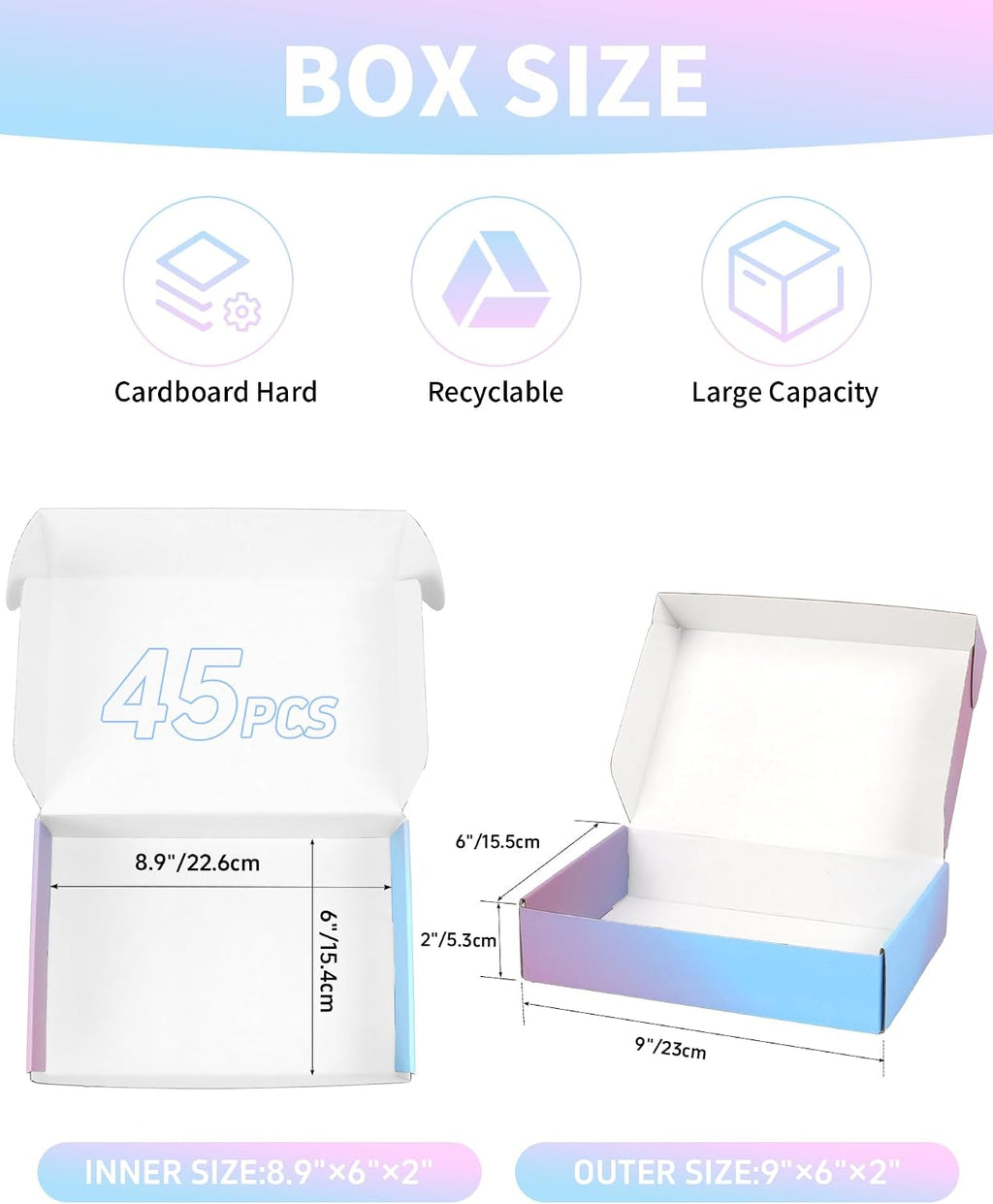 Pack of 45-9x6x2 Inch Shipping Boxes for Small Business, Purple Cardboard Corrugated Mailer Boxes for Shipping