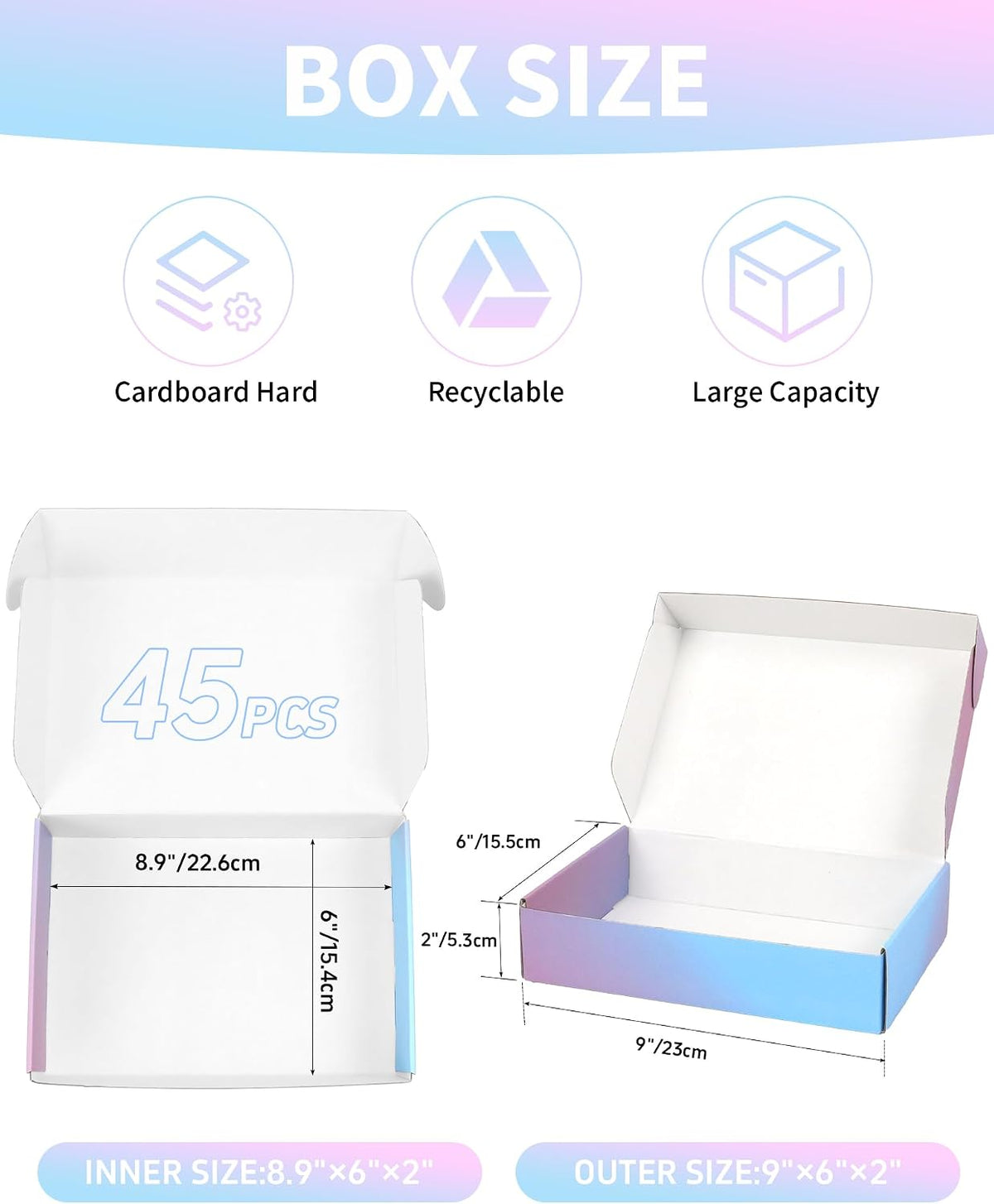Pack of 45-9x6x2 Inch Shipping Boxes for Small Business, Purple Cardboard Corrugated Mailer Boxes for Shipping
