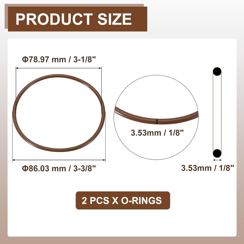 Fluorine Rubber O-Rings 3-3/8" OD, 3-1/8" ID, 1/8" Width 2PCS