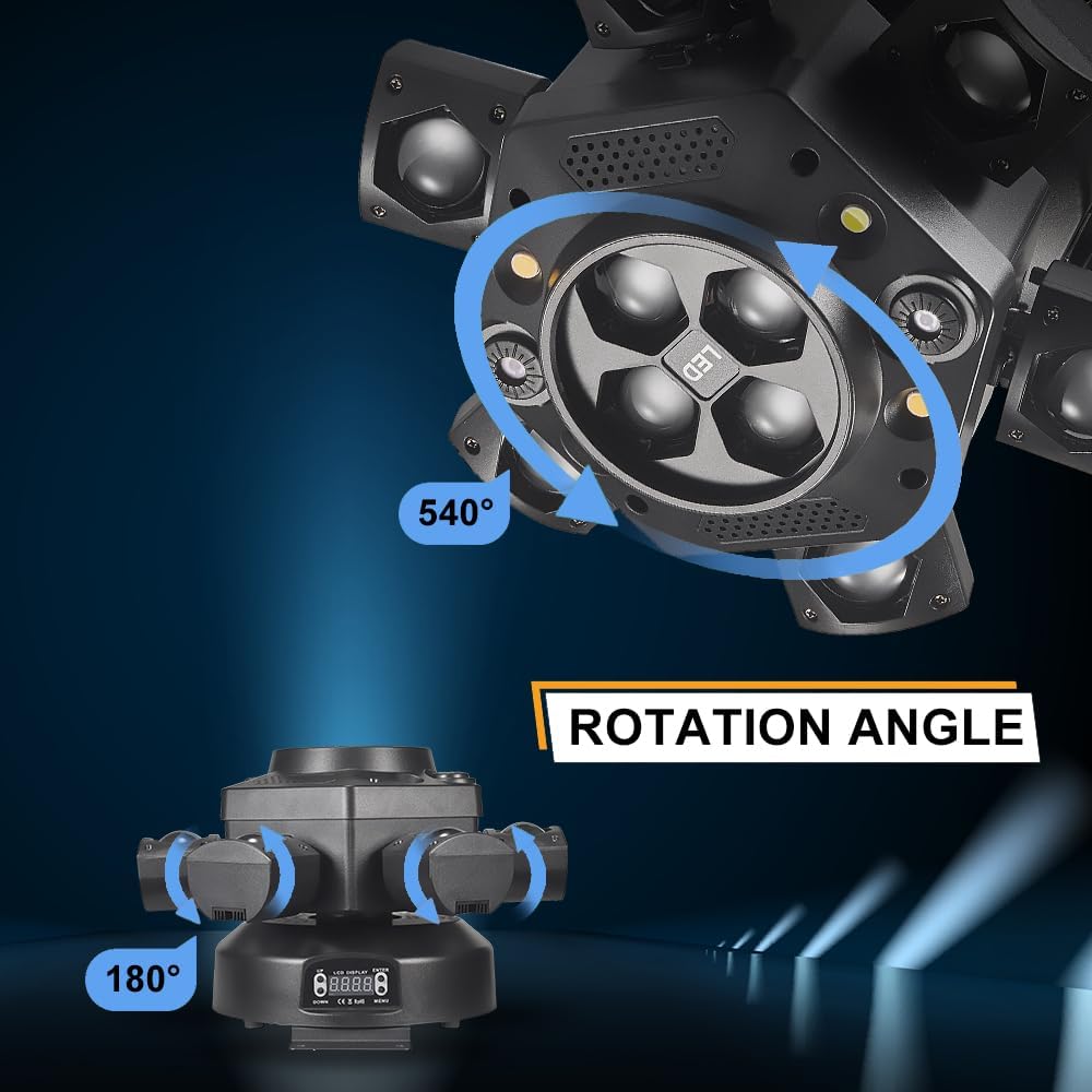 Moving Head DJ Lights, 150W LED Stage Lights 4-in-1 with Remote | 6 Arms Beam, Bee-Eye Effect, Red Green Starry