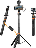 62'' Phone Selfie Stick Tripod | 360° Ball Head Camera Tripod with Remote, 2-in-1 Phone Holder Compatible with DJI