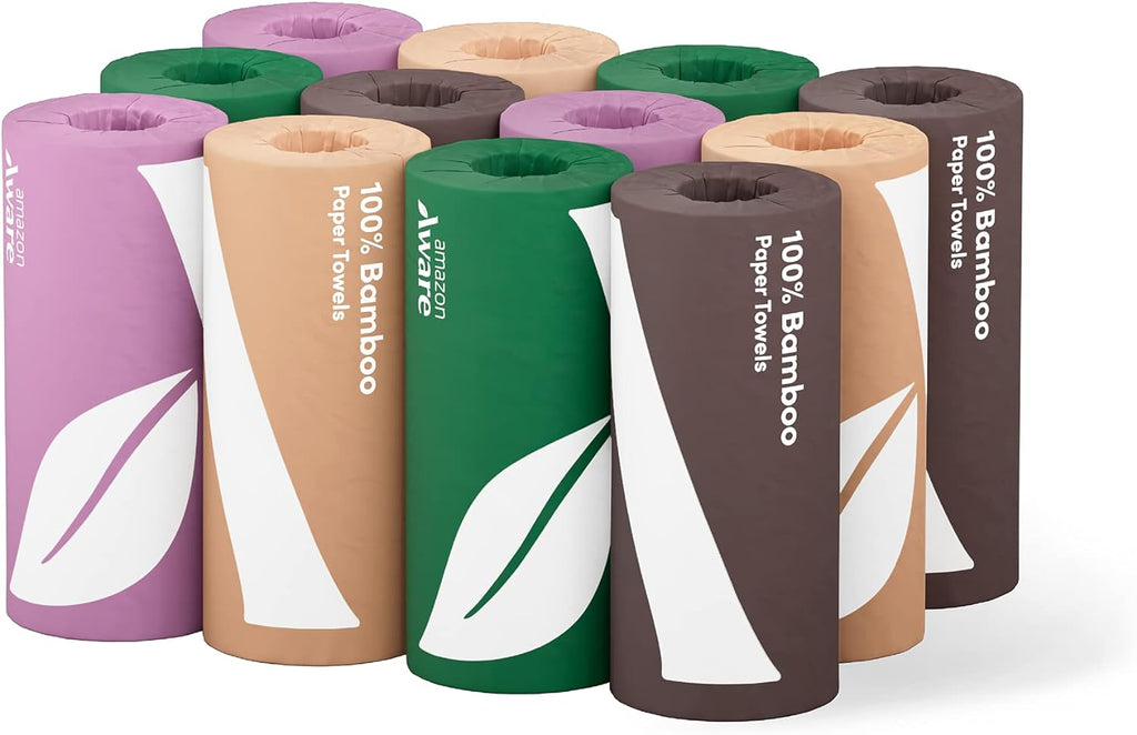 Bamboo Paper Towels, 12 Rolls, 2 ply, FSC Certified, 150 Sheets, 1800 Count, Pack of 12, Plastic-Free, White