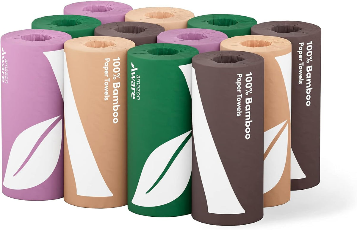 Bamboo Paper Towels, 12 Rolls, 2 ply, FSC Certified, 150 Sheets, 1800 Count, Pack of 12, Plastic-Free, White