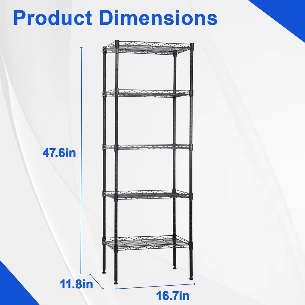 5-Tier Wire Shelf | 17" x 12" x 48" | Black