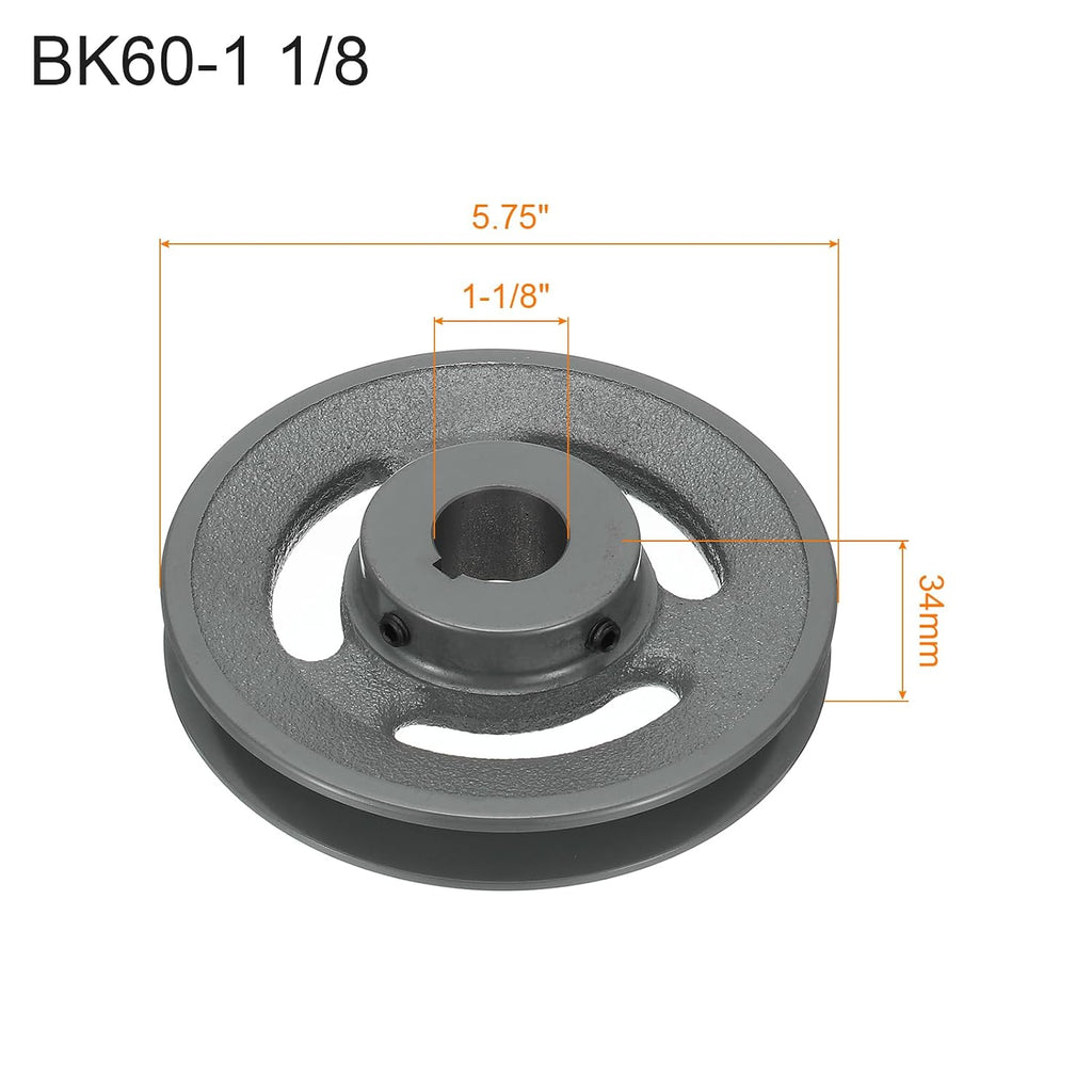 uxcell BK60-1 1/8 V-Belt Sheave 1-1/8"Bore 5.75"OD Single Groove Web Sheave Bored-to-Size Sheave, Cast Iron, Belt Section for 3L or B Belt