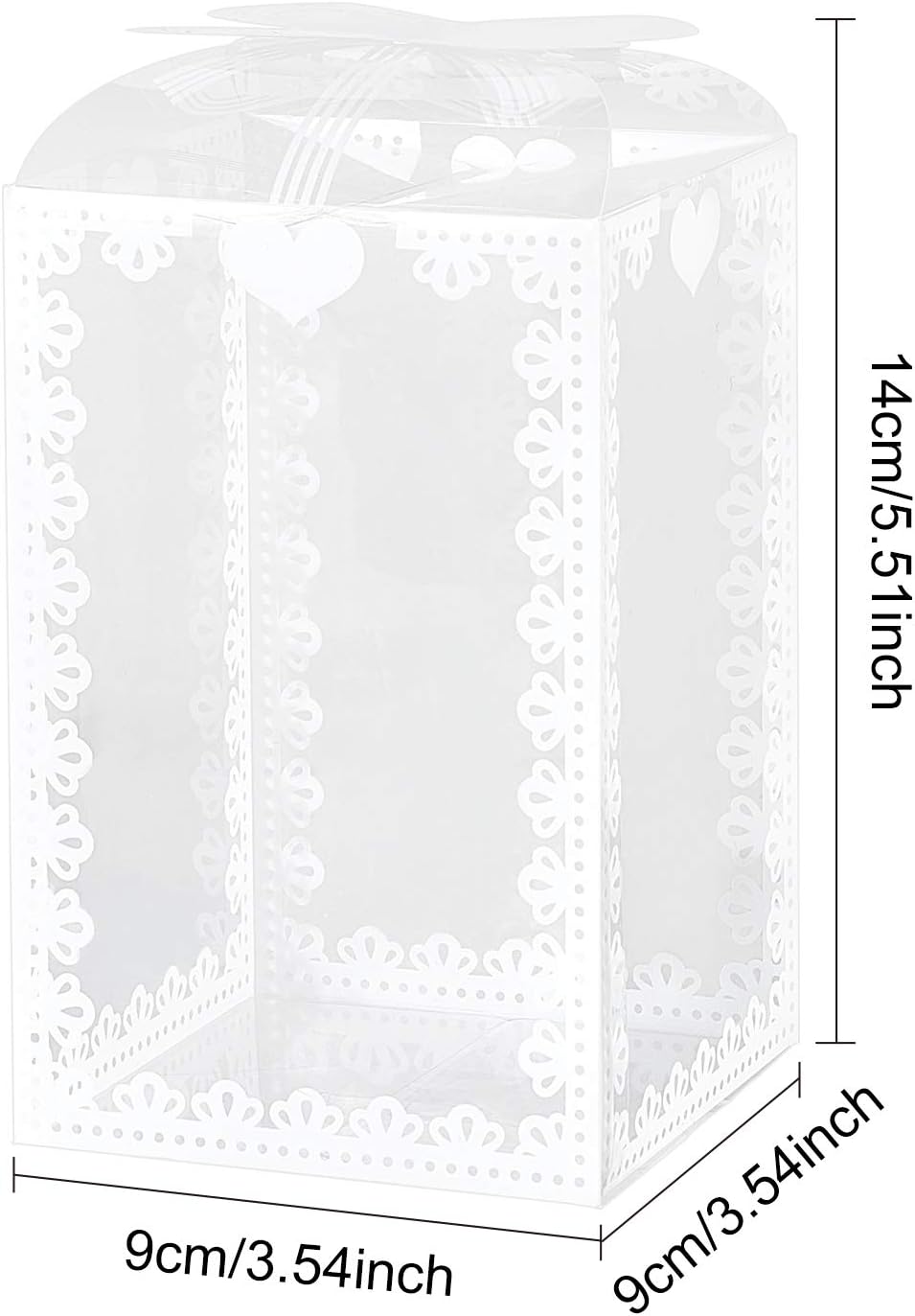 24PCS 3.5x3.5x5.5 Clear Wedding Favour Boxes with Bowknot Pattern Rectangle PVC Transparent Gift Boxes for Candy