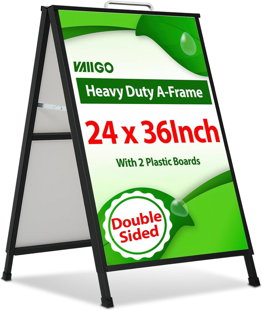A Frame Sidewalk Sign 24 x 36 Inch Outdoor, Double-Sided Folding Sandwich Board with Handle, Heavy Duty Metal