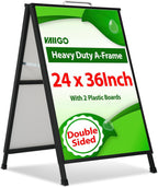 A Frame Sidewalk Sign 24 x 36 Inch Outdoor, Double-Sided Folding Sandwich Board with Handle, Heavy Duty Metal