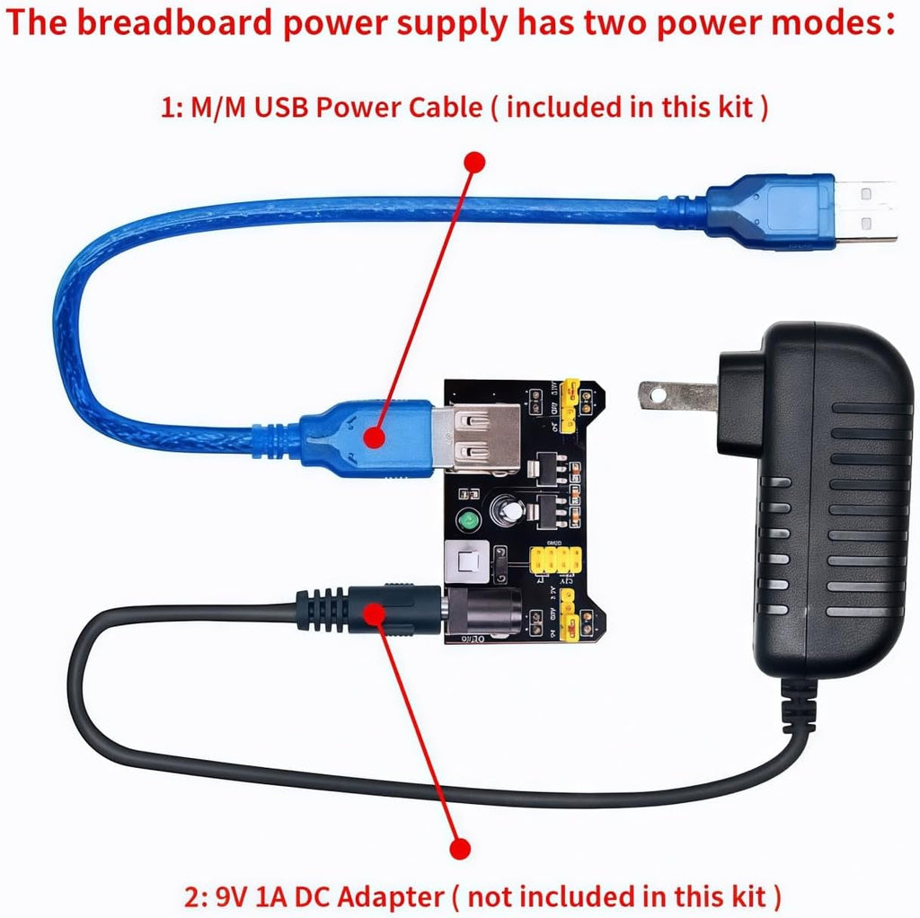 Electronics Basic Kit w/Power Supply Module, Breadboard, Jumper Wire, LED,Resistor, comes with more than 300pcs
