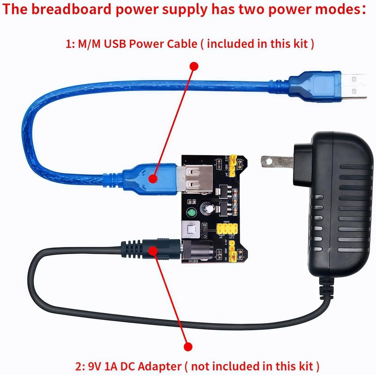 Electronics Basic Kit w/Power Supply Module, Breadboard, Jumper Wire, LED,Resistor, comes with more than 300pcs