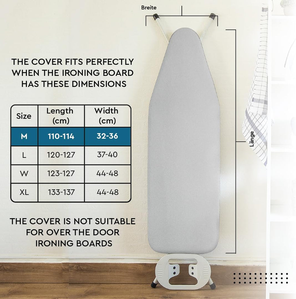 Ironing Board Cover and Pad, 6mm Felt 54"x15" Silver Luxury | Heat Reflective Metallized Silver | Heavy Duty Elastic