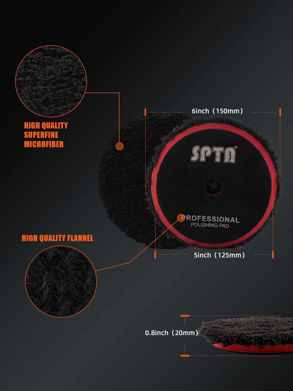 Microfiber Polishing Pad, 2Pcs 5Inch 125mm Pads Microfiber Cutting Disc Finishing Disc with Hook & Loop Backing for