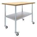 30" x 48" Maple Wood Top Work Table with Adjustable Undershelf and Wheels