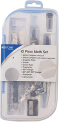 10-Piece Math Set for Students, Includes 2 Compasses, Protractor & Ruler, Back to School, Classroom, School Supplies