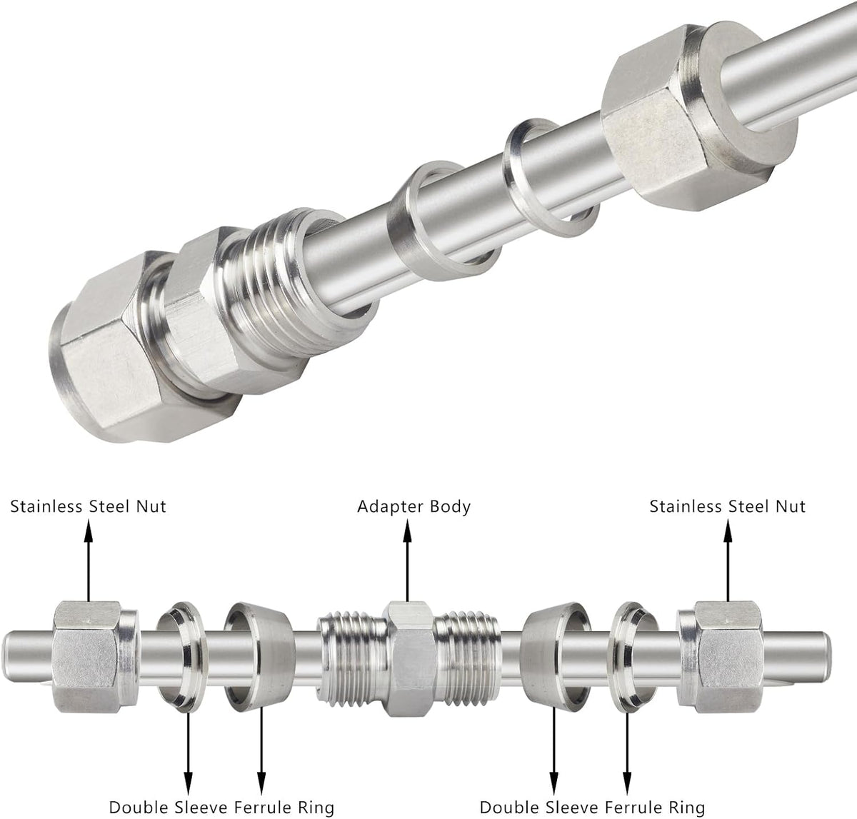 Yoebor 304 Stainless Steel Compression Union 6mm OD x 6mm OD Coupling 2pc