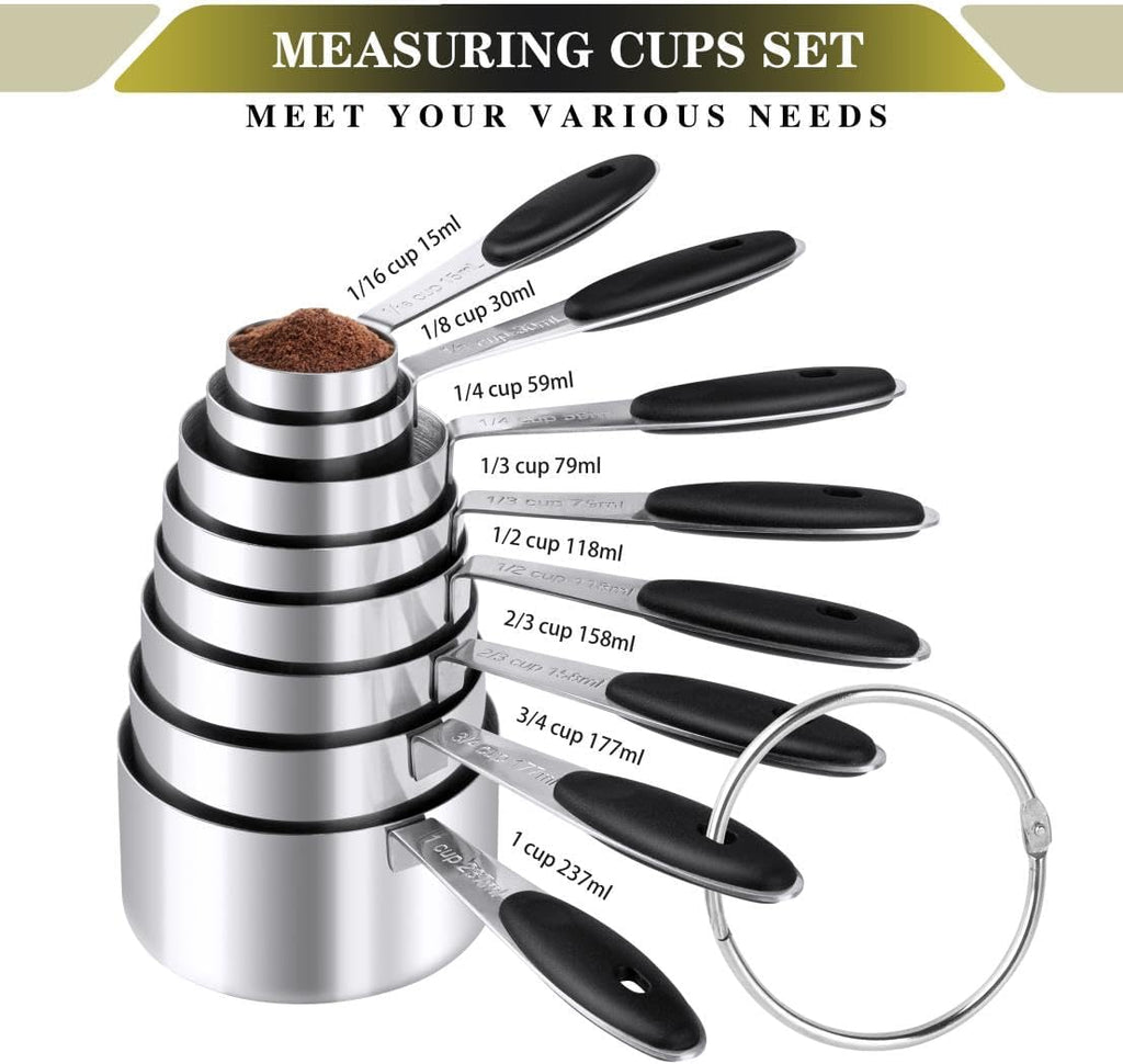 Measuring Cups & Spoons Set of 16, BOBIPRO Stainless Steel 8 Nesting Measure Cups Set & 7 double-sided Magnetic