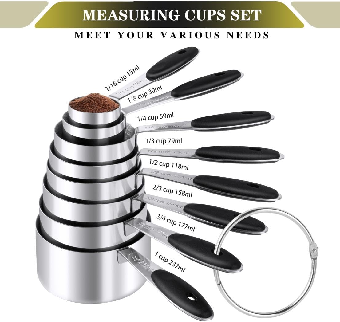 Measuring Cups & Spoons Set of 16, BOBIPRO Stainless Steel 8 Nesting Measure Cups Set & 7 double-sided Magnetic