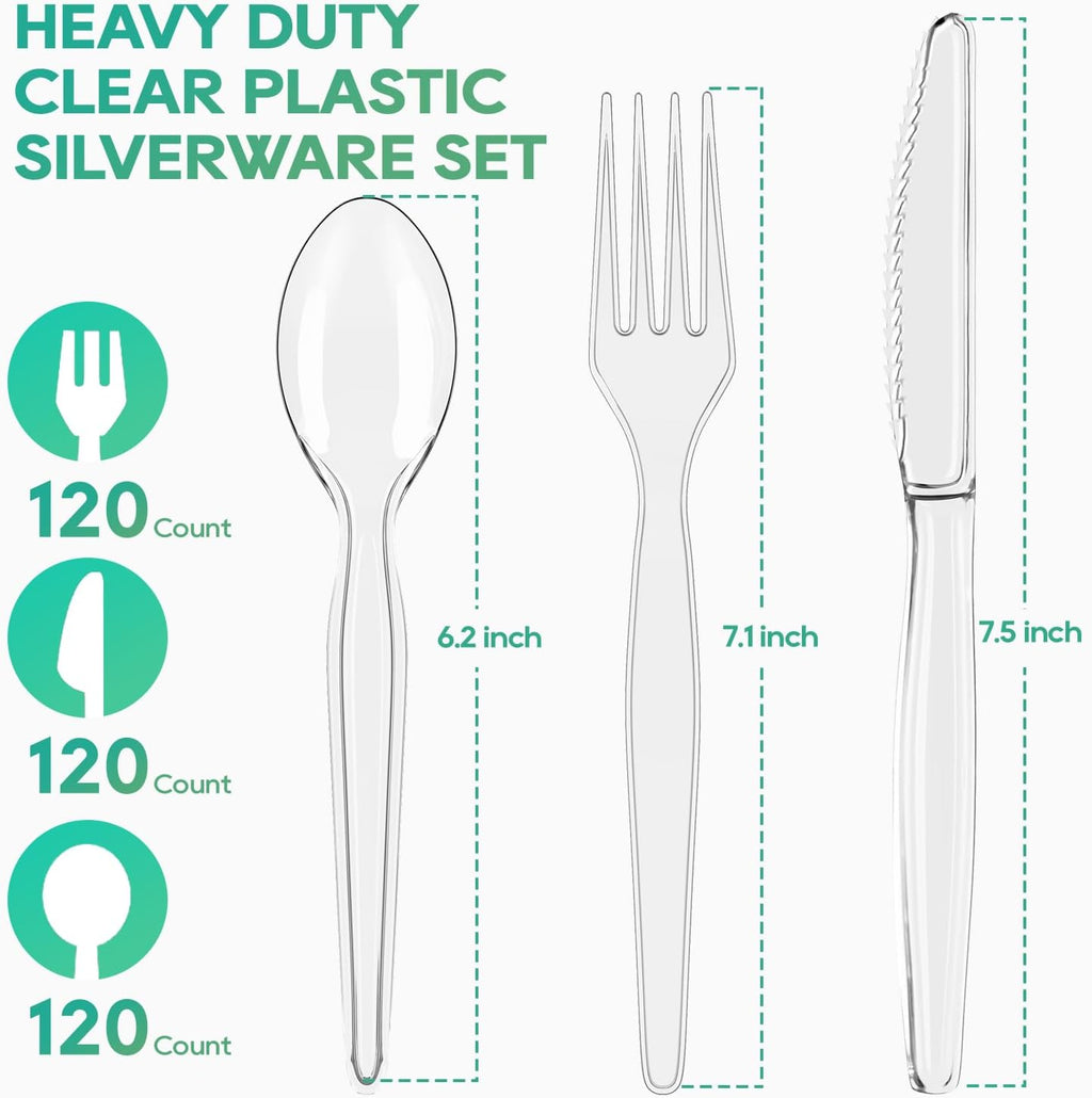 360 Clear Plastic Silverware, Heavy Duty Disposable Cutlery Set