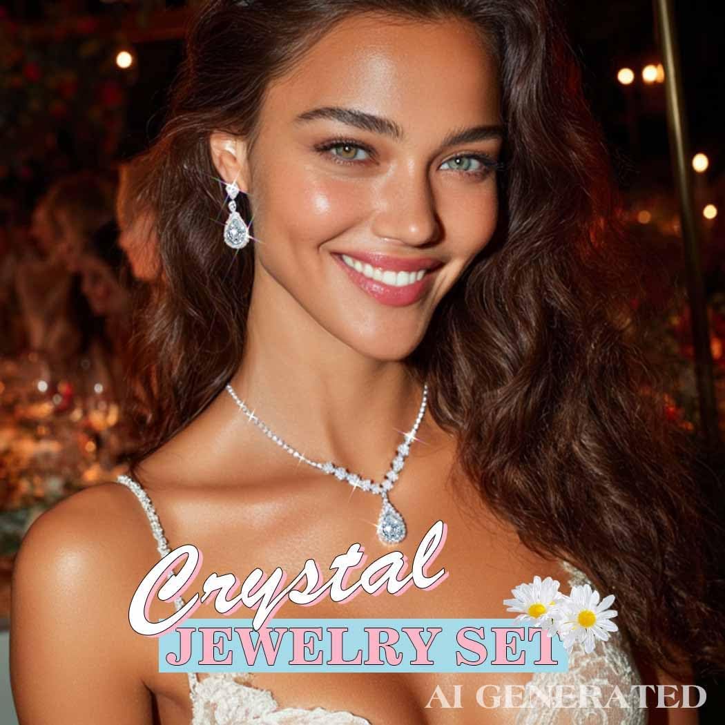 Silver Rhinestone Jewelry Set Wedding Necklace Earrings for Women