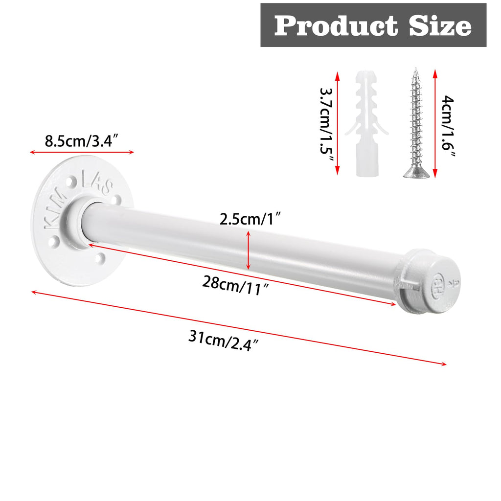 Wall Mounted Clothes Rack for Wardrobe, 2Pcs 12 Inch, White