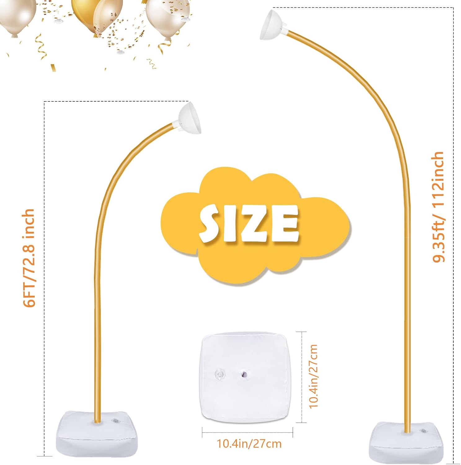 Balloon Arch Kit 9.35FT & 6FT, Free Bending Half Balloon Arch Stand with Base, Floor Gold Balloon Arch Frame Backdrop