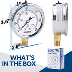 SENCTRL 0-600 Psi Liquid Filled Pressure Gauge, 1/4" NPT Lower Mount
