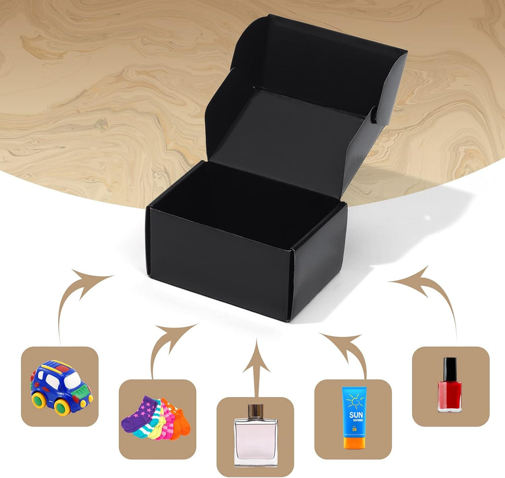 6x4x3 Black Small Shipping Boxes, 20 Packs Corrugated Cardboard Mailer Boxes for Packaging Small Business Mailing