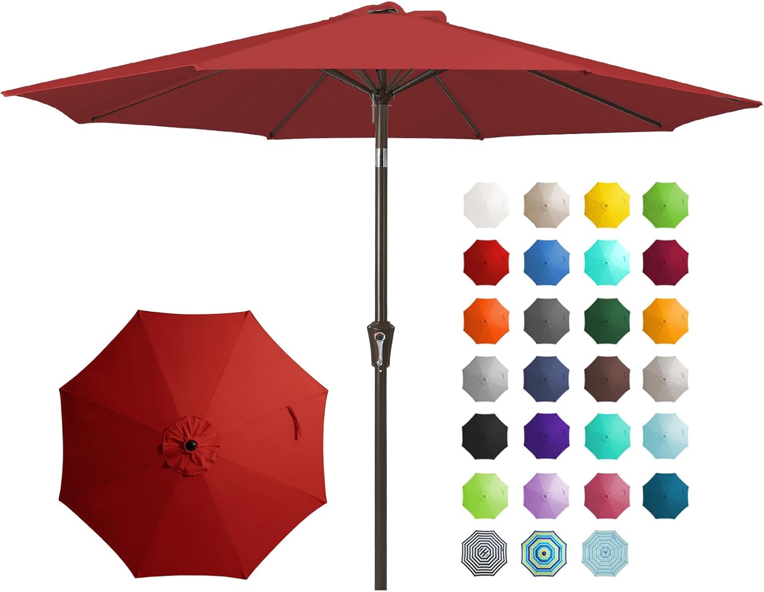 9FT Outdoor Patio Umbrella Outdoor Table Umbrella with Push Button Tilt and Crank, Market Umbrella 8 Sturdy Ribs UV