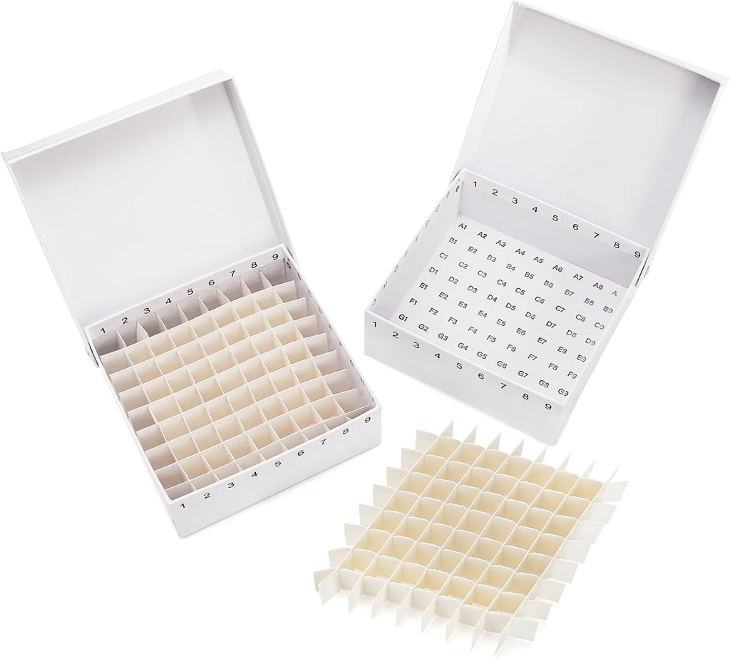 12 Pc Cardboard Lab Freezer Box with Lid, 81-Well Microtube Storage Box with Ice Resistant Coating, Test Tube Vial