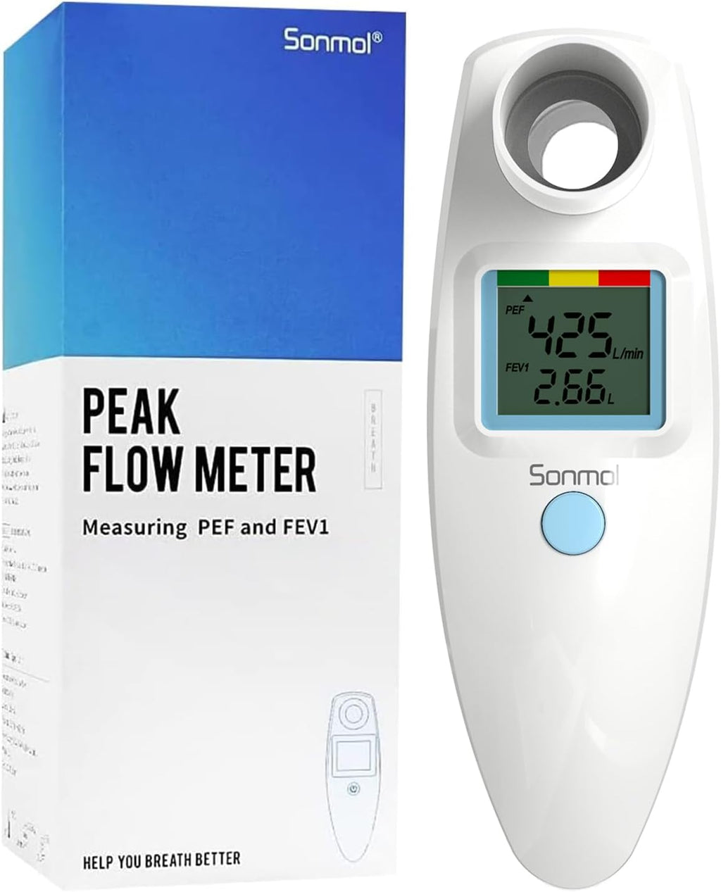 Sonmol Handheld Digital Peak Flow Meter with FEV1 & PEF Measurement