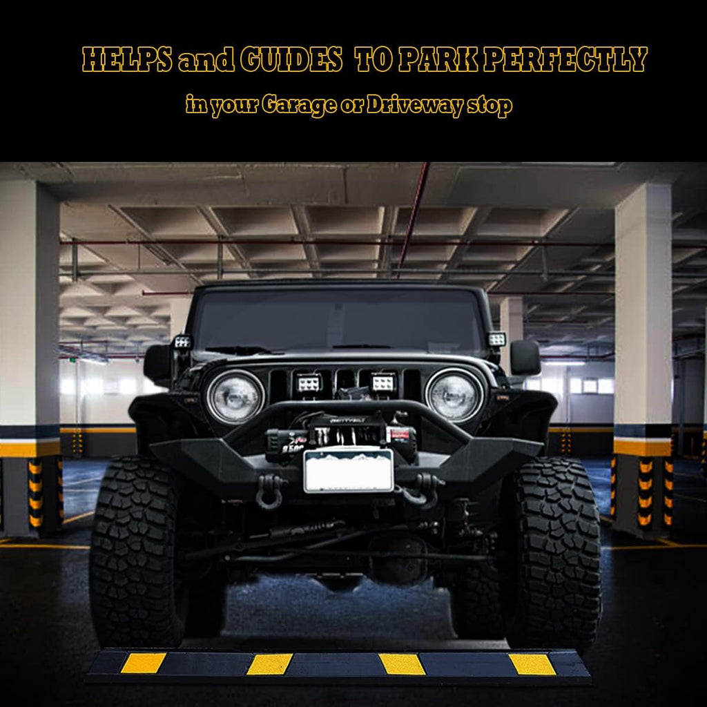 Premium Quality Large Heavy Duty Rubber Parking Curb- 72” Stopper w/Yellow Reflective Tape Car Garage Wheel Stopper